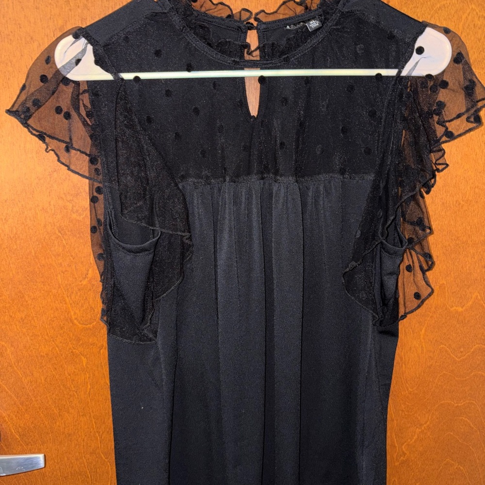 Elegant Black Sheer Polka Dot Dress